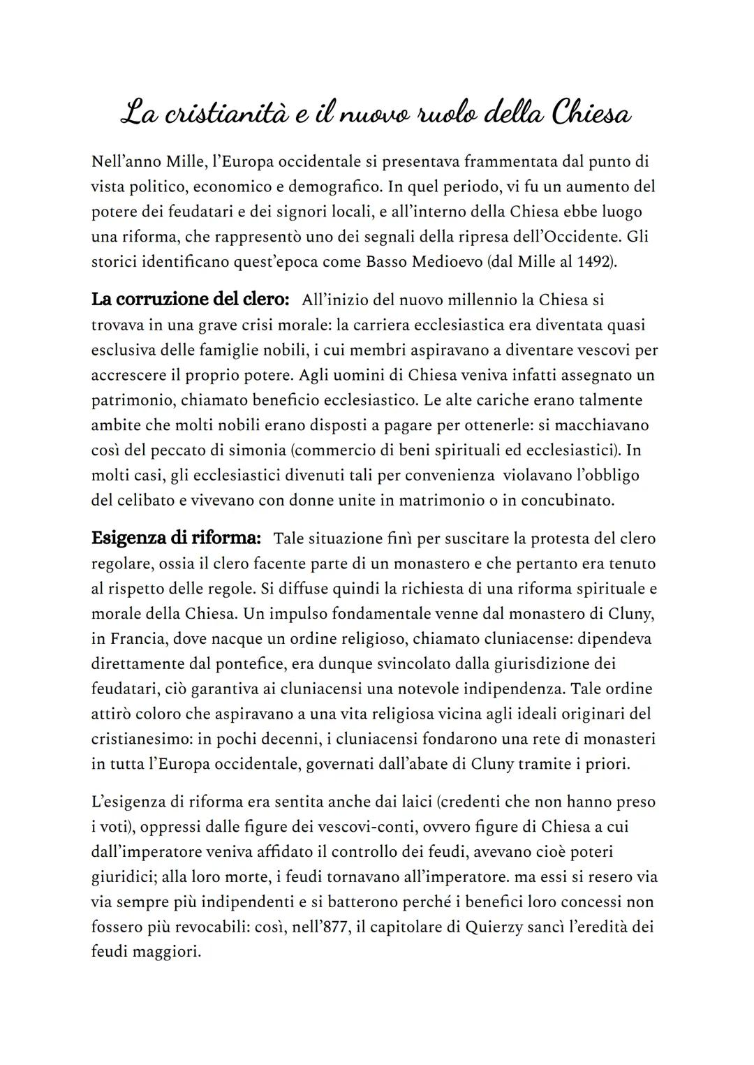 La cristianità e il nuovo ruolo della Chiesa
Nell'anno Mille, l'Europa occidentale si presentava frammentata dal punto di
vista politico, ec