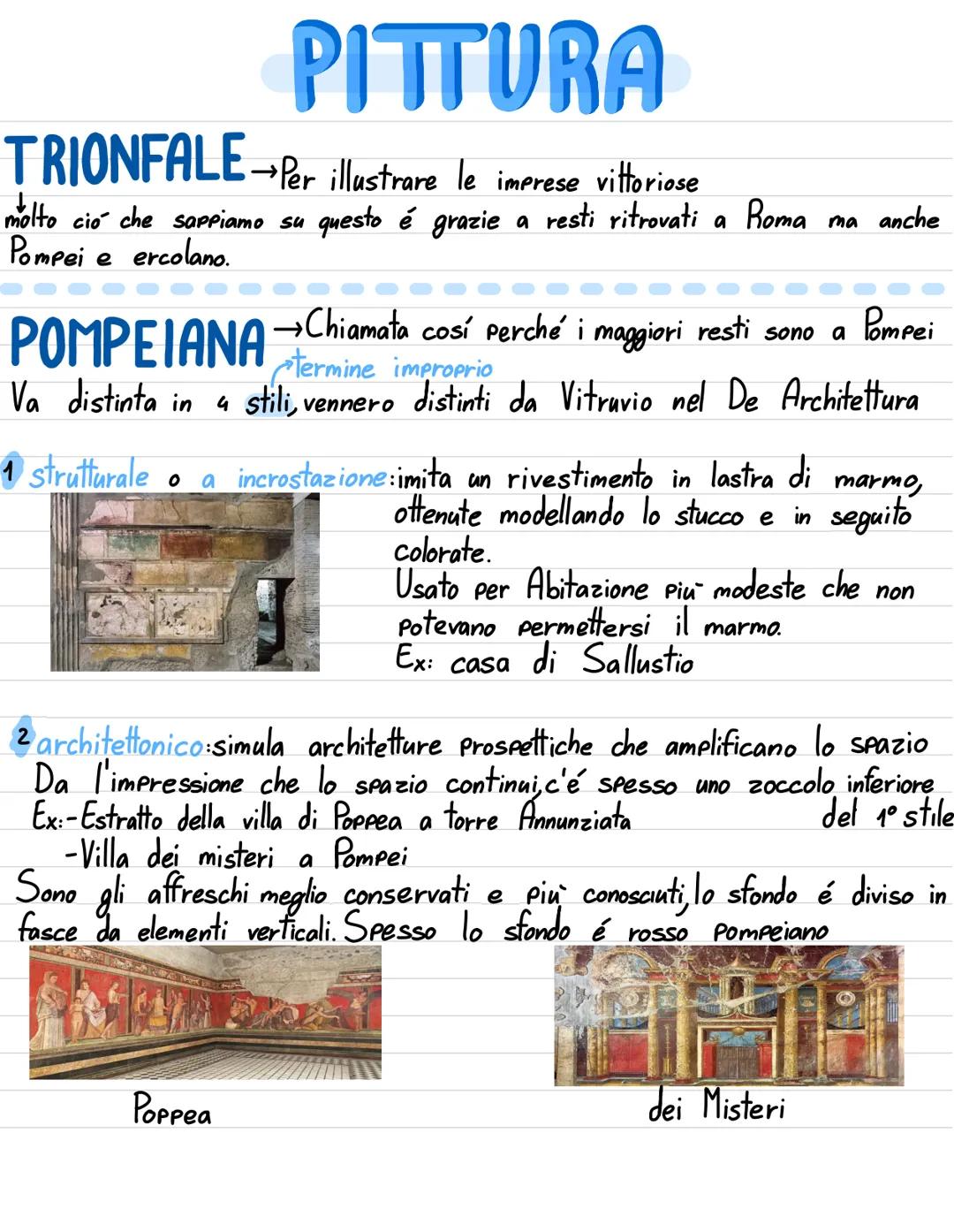 # PITTURA

TRIONFALE Per illustrare le imprese vittoriose
molto cio che sappiamo su questo é grazie a resti ritrovati a Roma ma anche
Pompei