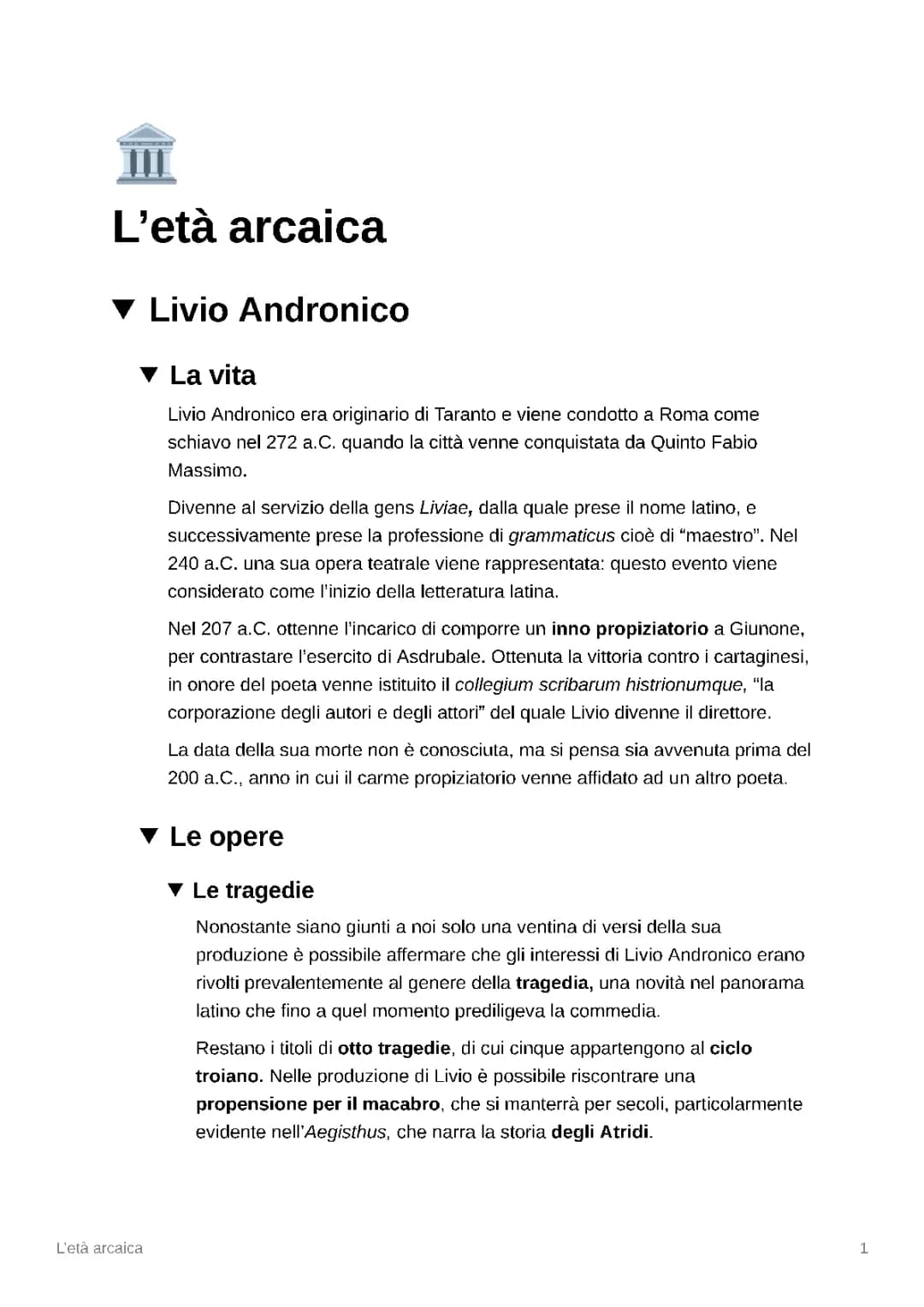 L’età arcaica (da Livio Andronico a Lucilio)