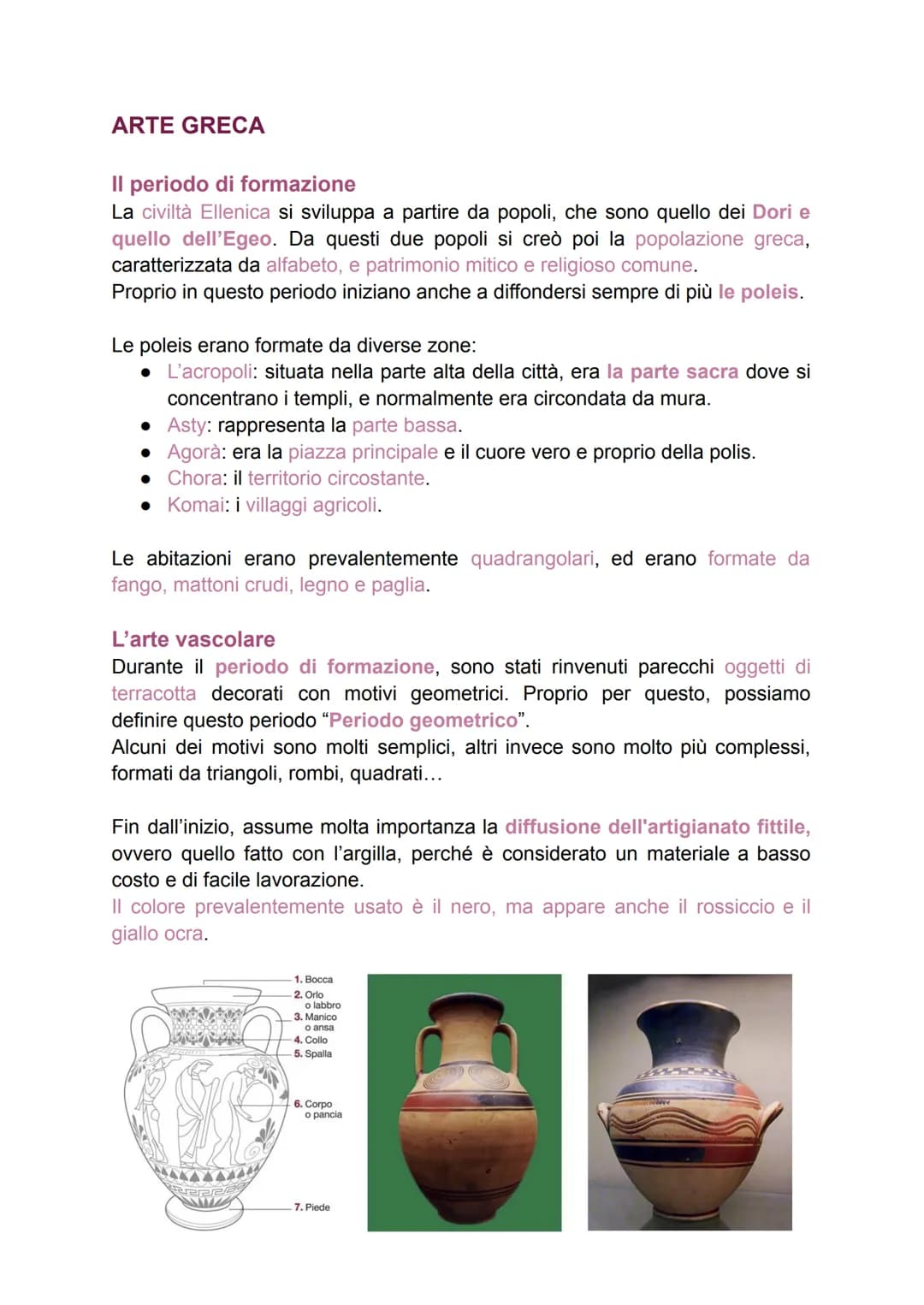 ARTE GRECA
Il periodo di formazione
La civiltà Ellenica si sviluppa a partire da popoli, che sono quello dei Dori e
quello dell'Egeo. Da que