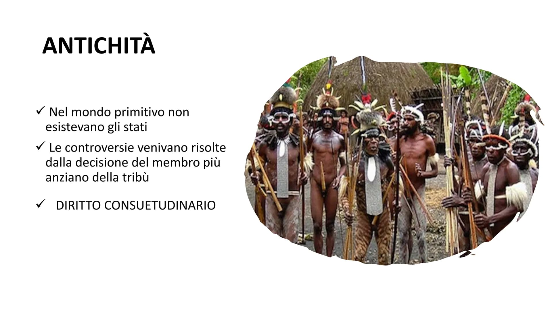L'EVOLUZIONE STORICA DEL DIRITTO ANTICHITÀ
✓ Nel mondo primitivo non
esistevano gli stati
✓ Le controversie venivano risolte
dalla decisione