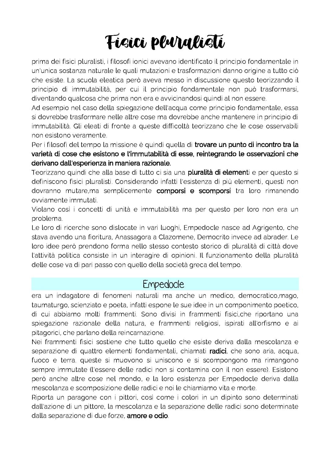 Chi sono Empedocle, Anassagora e Democrito? I Fisici Pluralisti e i Quattro Elementi