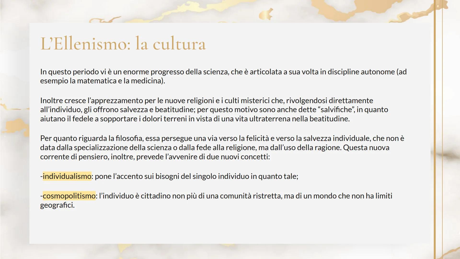 L'epicureismo
"Mai si è troppo giovani o troppo vecchi per la
conoscenza della felicità. A qualsiasi età è bello
occuparsi del benessere del
