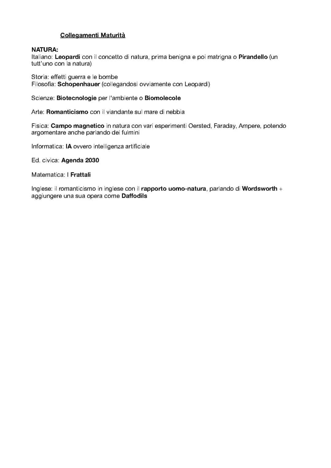 Connessioni Interdisciplinari per la Maturità sulla Natura