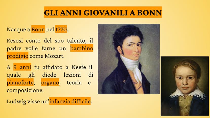 folemais
BEETHOVEN
lindring when Bedtionen LA VITA
1770 Bonn - Germania
1784 Organista stipendiato
1787 Studia a Vienna ma torna per la mort
