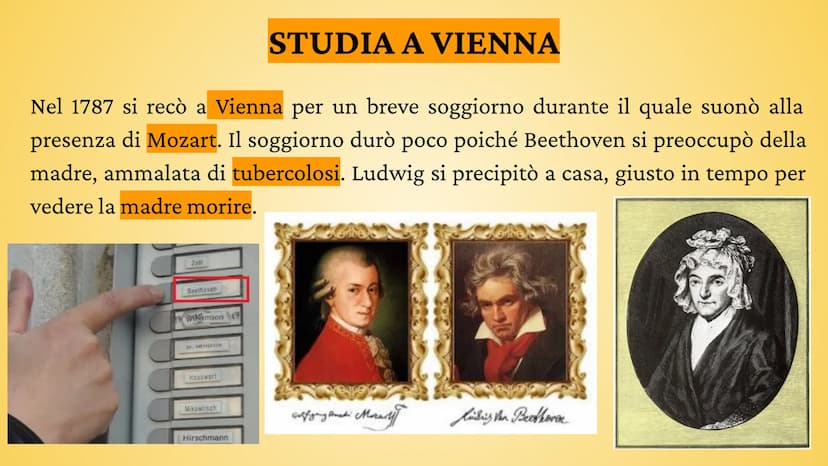 folemais
BEETHOVEN
lindring when Bedtionen LA VITA
1770 Bonn - Germania
1784 Organista stipendiato
1787 Studia a Vienna ma torna per la mort
