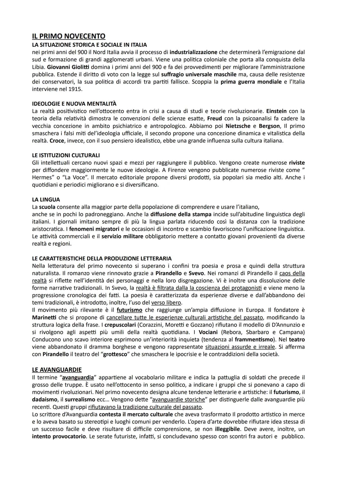 # IL PRIMO NOVECENTO

LA SITUAZIONE STORICA E SOCIALE IN ITALIA
nei primi anni del 900 il Nord Italia avvia il processo di industrializzazio