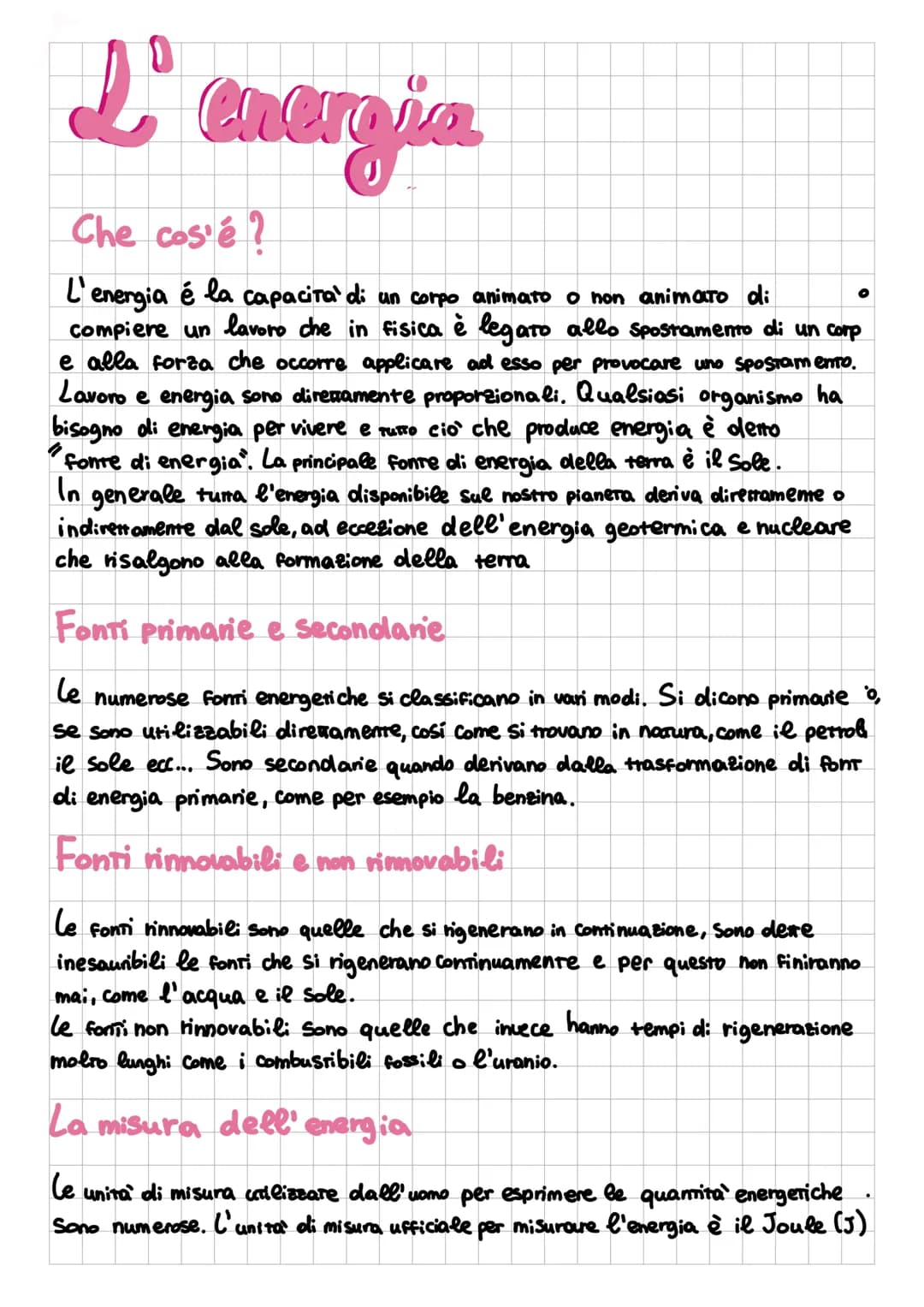 L' energia
Che cos'è?
L'energia é la capacita' di un corpo animato o non animato di
compiere un lavoro che in fisica è legato allo spostamen