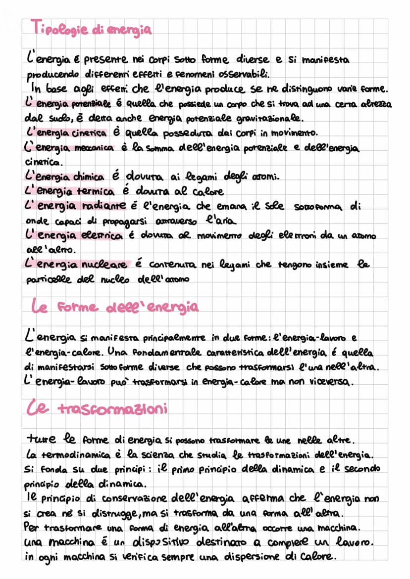 L' energia
Che cos'è?
L'energia é la capacita' di un corpo animato o non animato di
compiere un lavoro che in fisica è legato allo spostamen