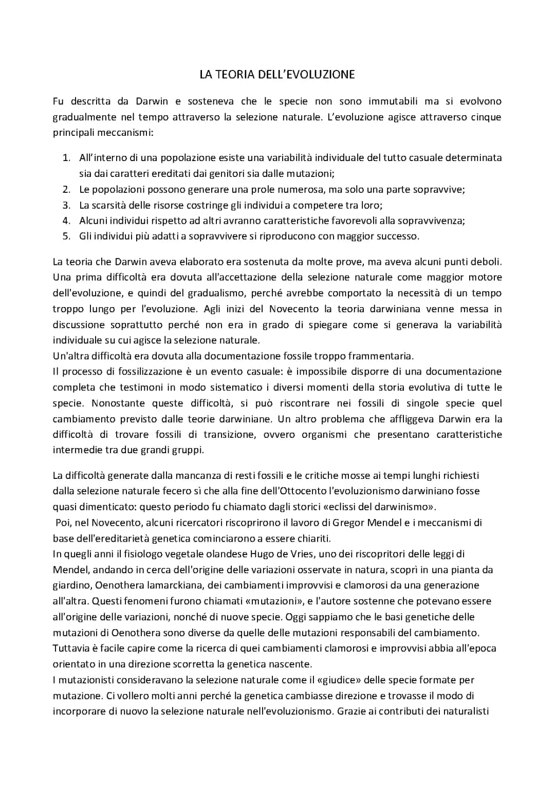 La teoria dell’evoluzione