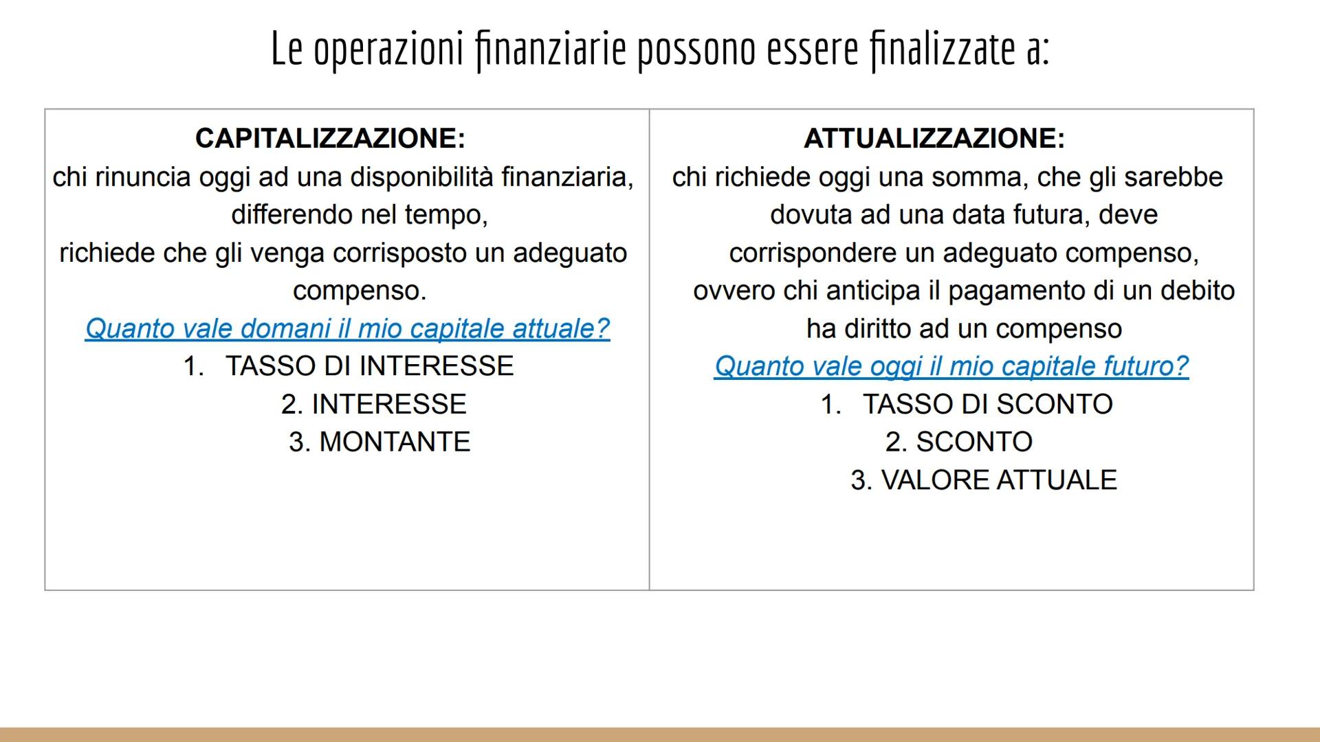 MATEMATICA FINANZIARIA
si occupa di operazioni economico-finanziarie ed è necessaria
quando un operatore si trova in una situazione in cui d