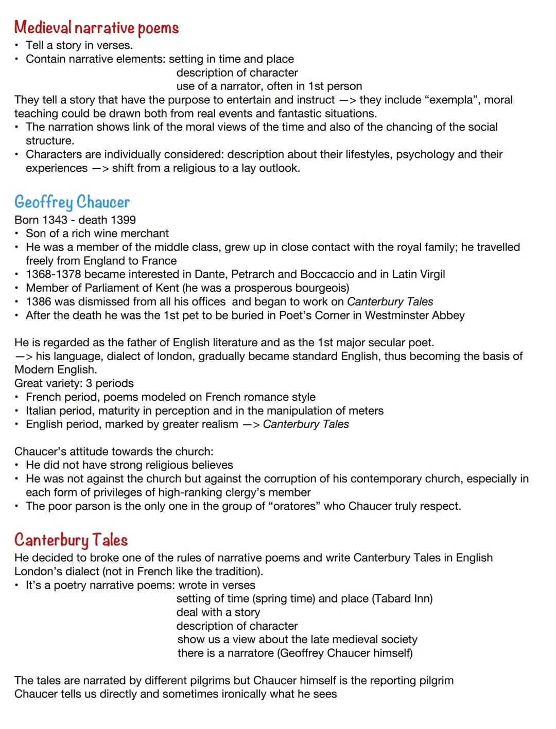 Medieval narrative poems
• Tell a story in verses.
• Contain narrative elements: setting in time and place
description of character
use of a