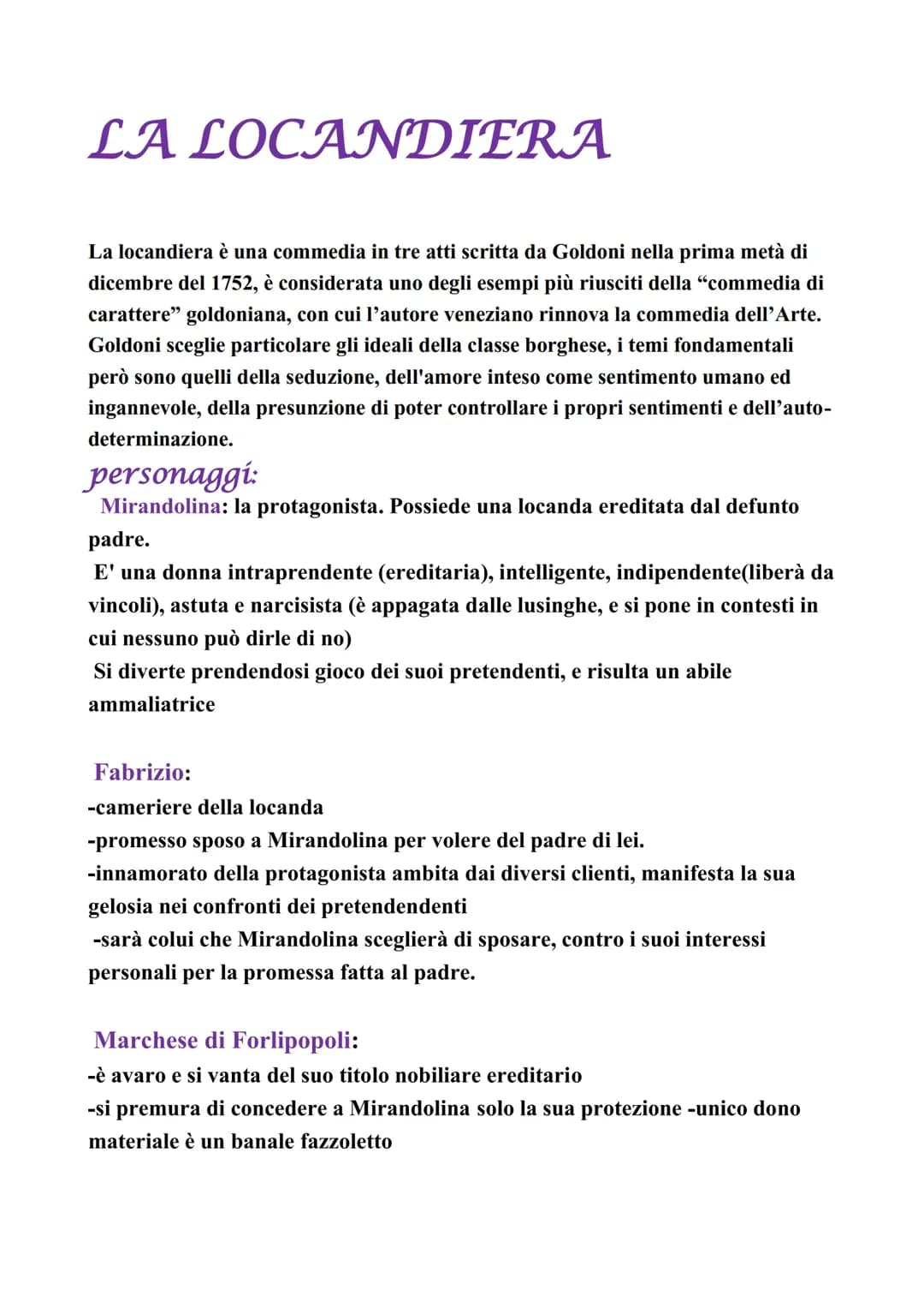 La locandiera, Goldoni