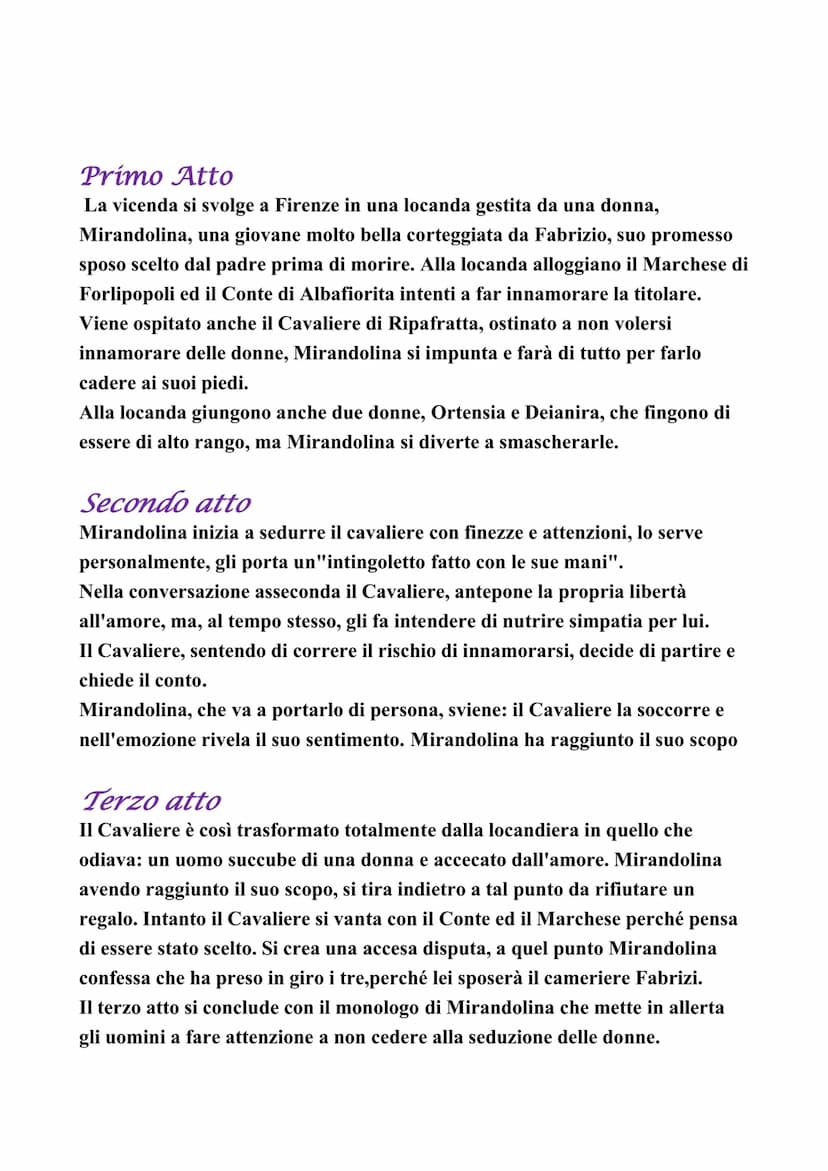 LA LOCANDIERA
La locandiera è una commedia in tre atti scritta da Goldoni nella prima metà di
dicembre del 1752, è considerata uno degli ese