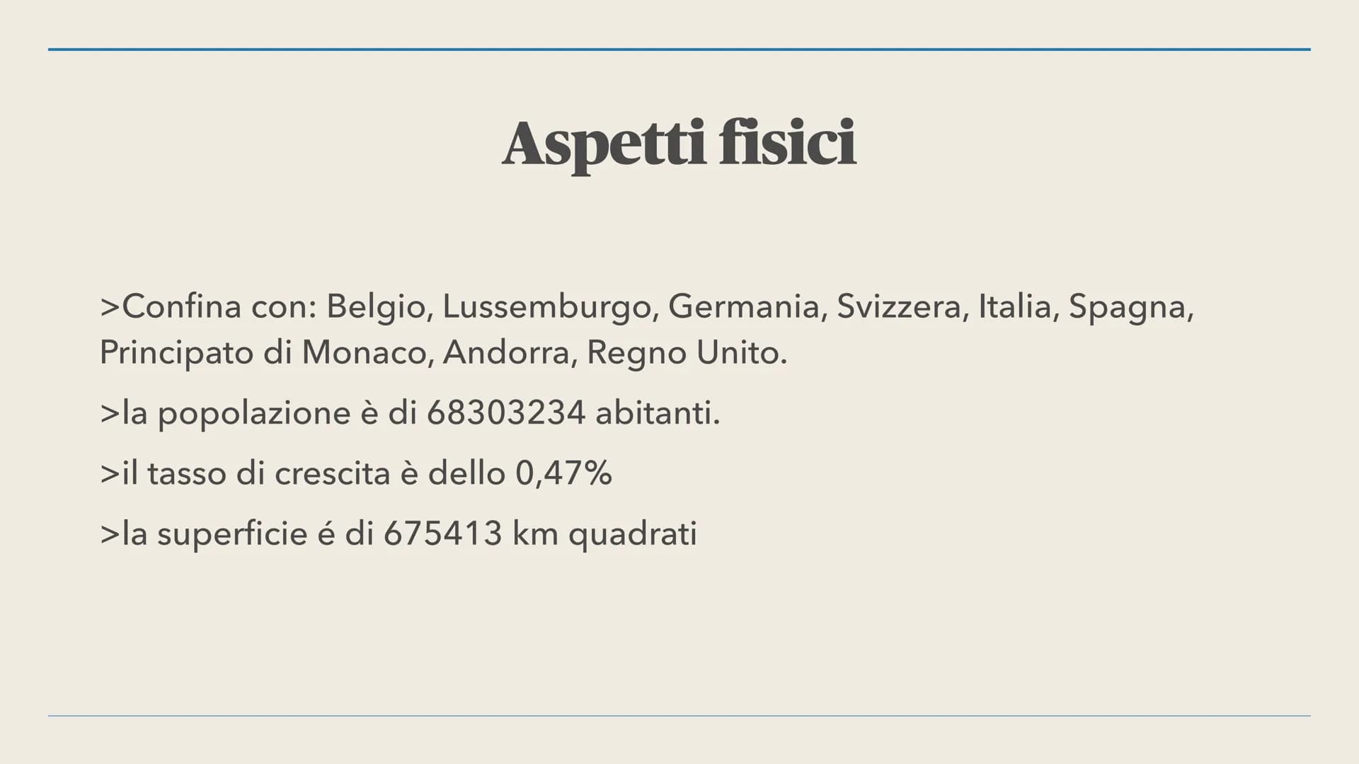 
<h2 id="aspettipoliticiegeografici">Aspetti politici e geografici</h2>
<p>La Francia è una repubblica semipresidenziale situata nell'Europa