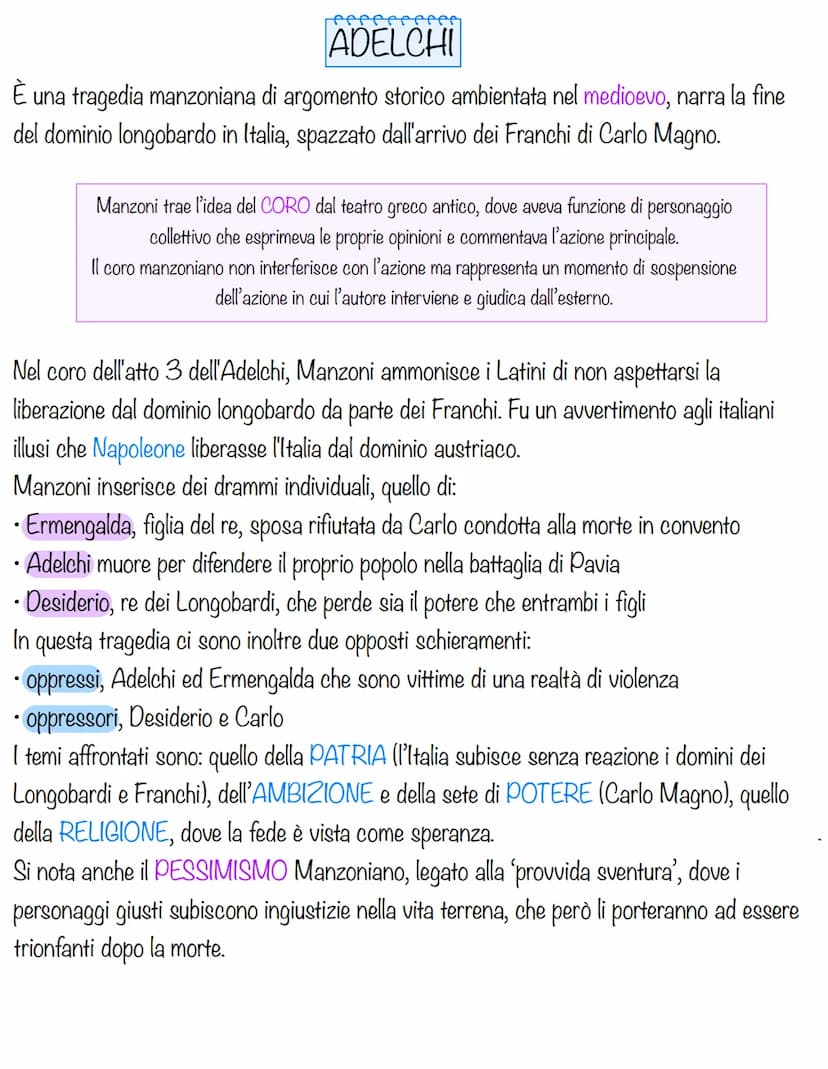 I T
AL
I
N
A
0 erreeceeee
ADELCHI
È una tragedia manzoniana di argomento storico ambientata nel medioevo, narra la fine
del dominio longobar