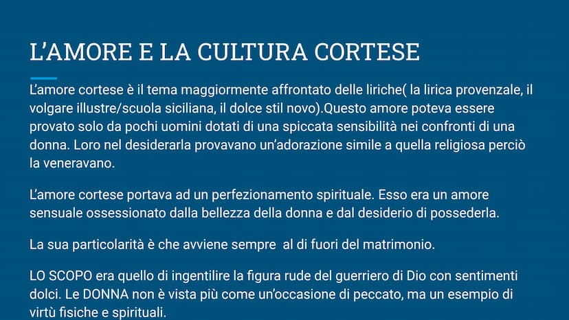 Mappa generi letterari
TRA IL
1200 ED IL 1300 Intorno all'anno
1000 si diffonde
una una poesia
(orale) popolare
e giullaresca,
che andrà in

