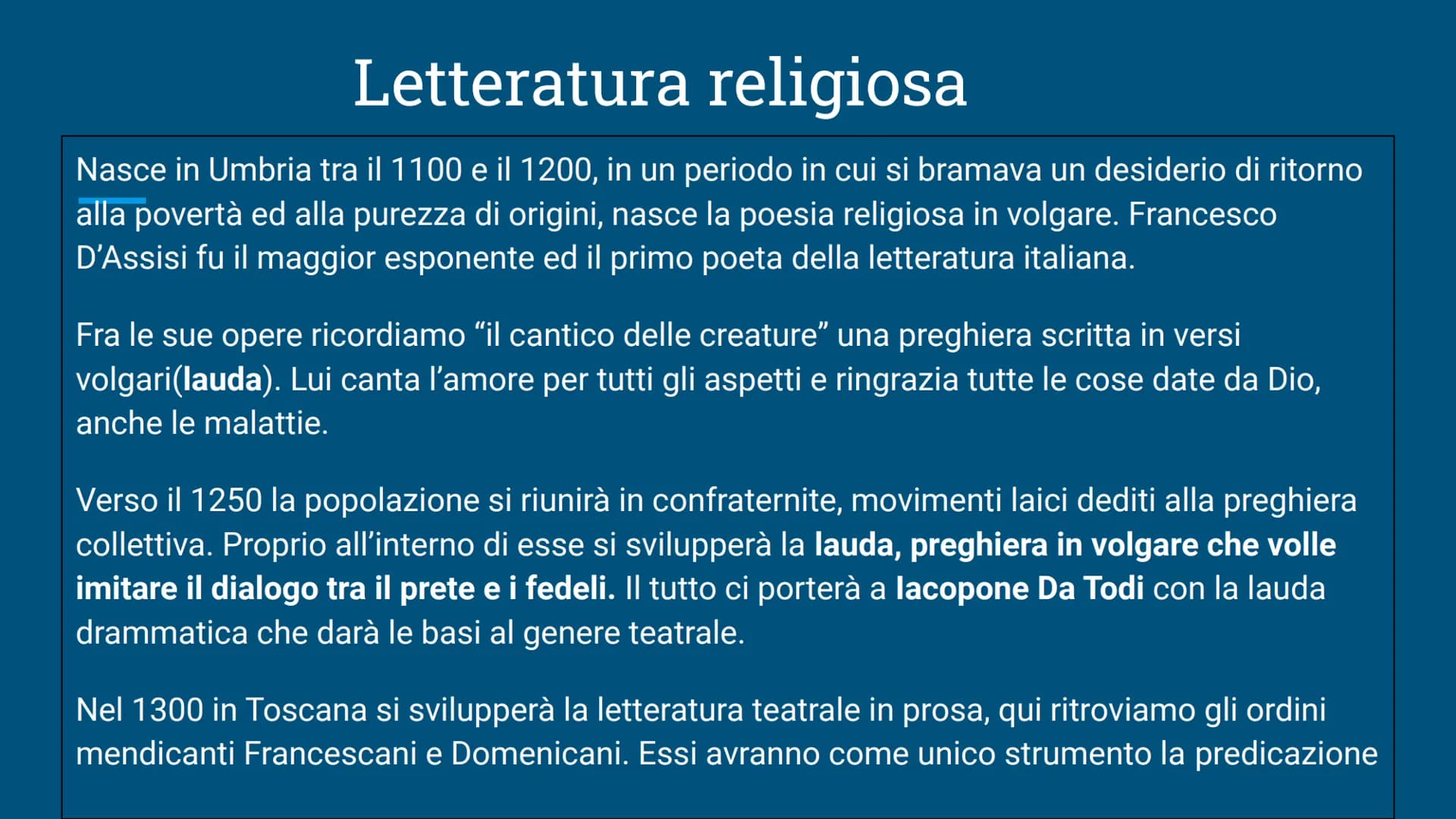 Mappa generi letterari
TRA IL
1200 ED IL 1300 Intorno all'anno
1000 si diffonde
una una poesia
(orale) popolare
e giullaresca,
che andrà in
