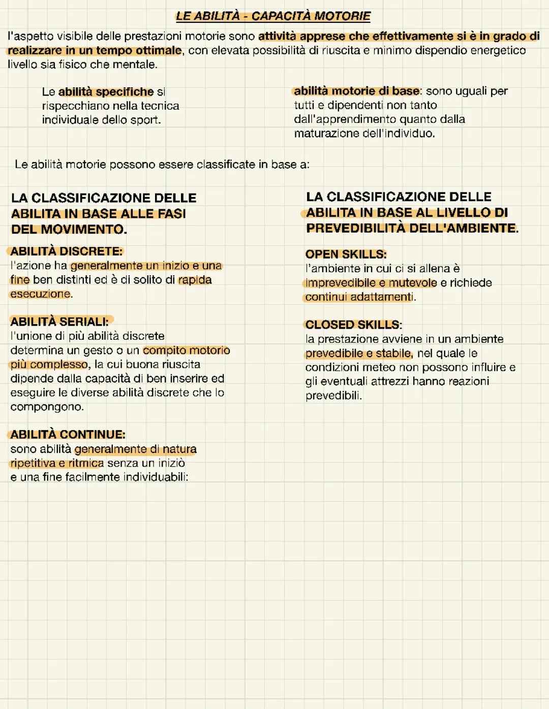 abilità e capacità motorie