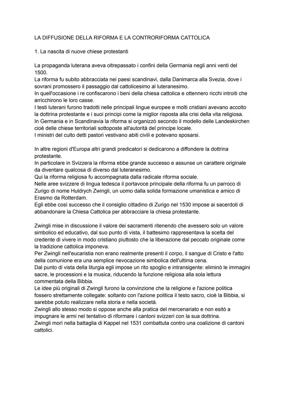 LA DIFFUSIONE DELLA RIFORMA E LA CONTRORIFORMA CATTOLICA