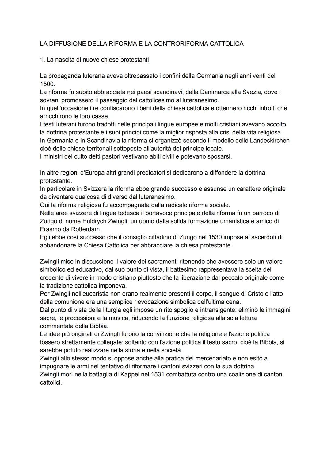 LA DIFFUSIONE DELLA RIFORMA E LA CONTRORIFORMA CATTOLICA
1. La nascita di nuove chiese protestanti
La propaganda luterana aveva oltrepassato