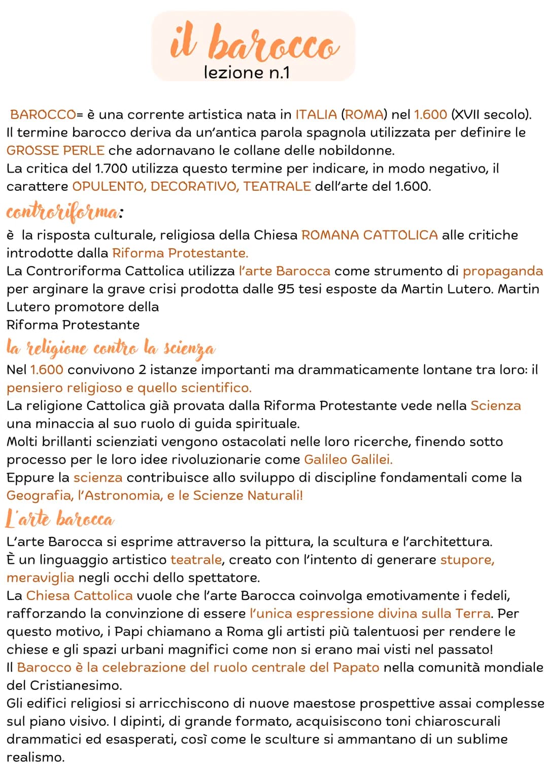 il barocco
lezione n.1
BAROCCO= è una corrente artistica nata in ITALIA (ROMA) nel 1.600 (XVII secolo).
Il termine barocco deriva da un'anti