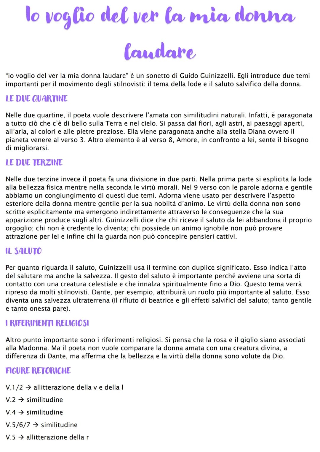 lo voglio del ver la mia donna
landare
"io voglio del ver la mia donna laudare" è un sonetto di Guido Guinizzelli. Egli introduce due temi
i