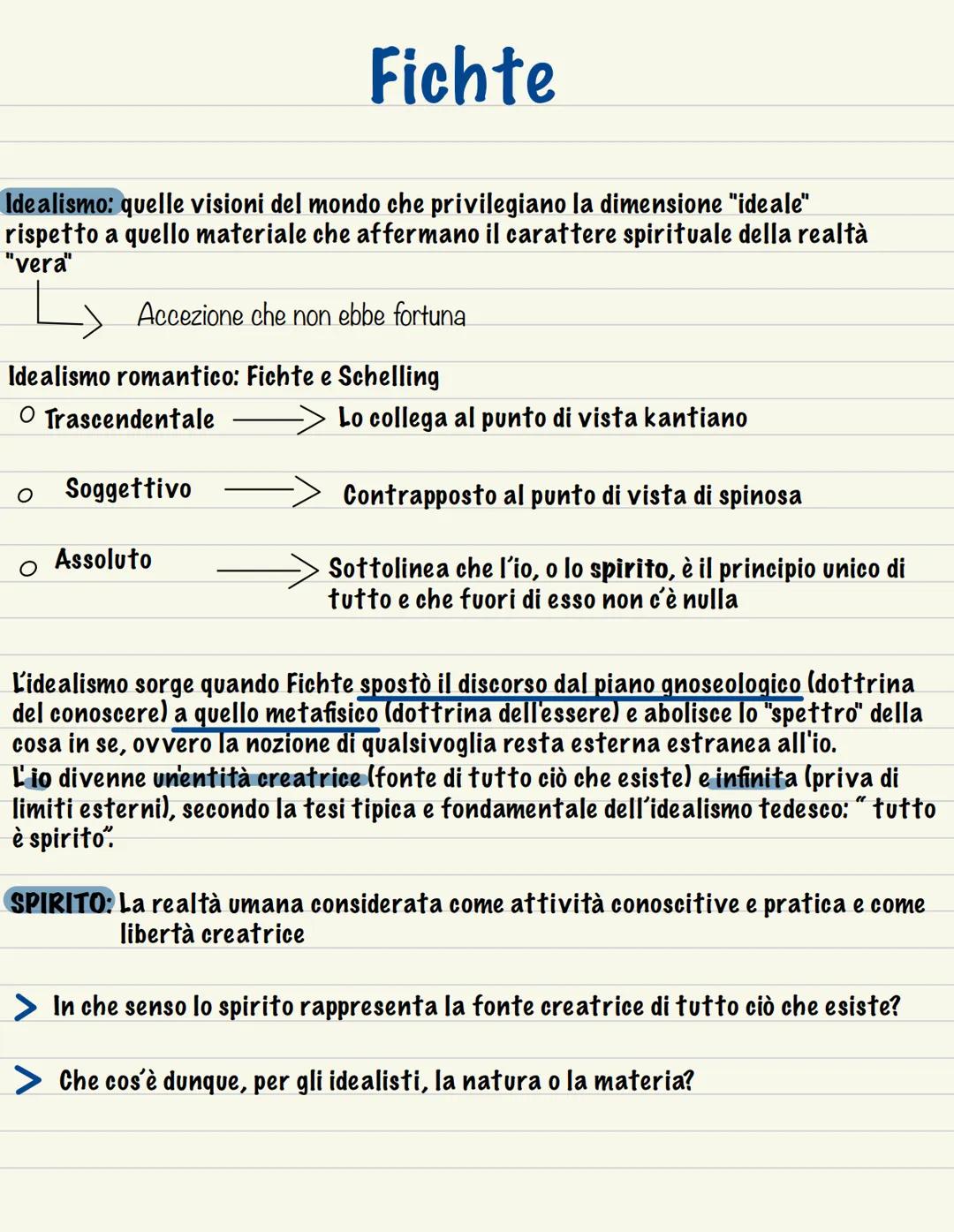 Filosofia Fichte
Idealismo: quelle visioni del mondo che privilegiano la dimensione "ideale"
rispetto a quello materiale che affermano il ca