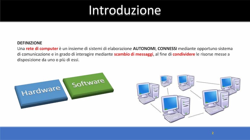 Le reti di computer
1 Introduzione
DEFINIZIONE
Una rete di computer è un insieme di sistemi di elaborazione AUTONOMI, CONNESSI mediante oppo