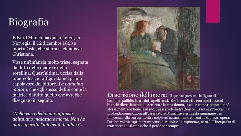 Edvard
Munch Attraverso l'arte cerco di vedere chiaro nella mia relazione con
il mondo, e se possibile aiutare anche chi osserva le mie oper