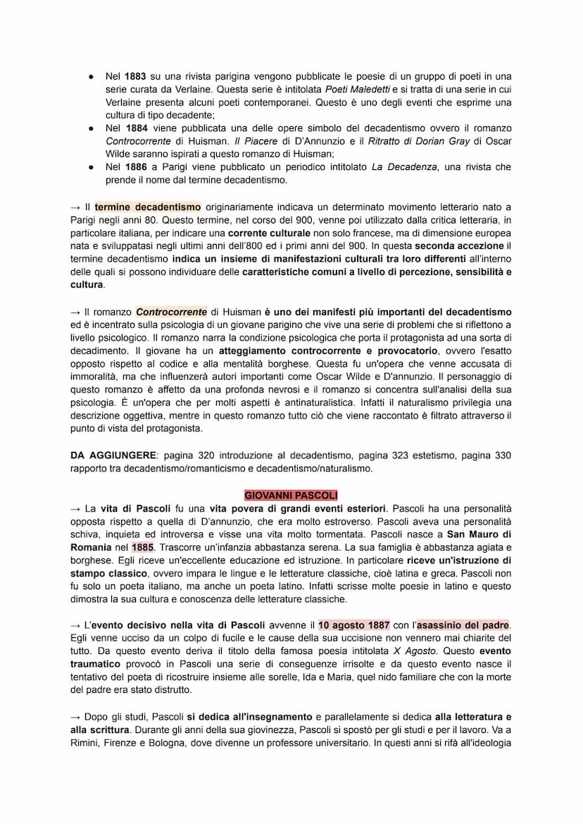 MOVIMENTO DEL DECADENTISMO
→ Il decadentismo è un movimento culturale e letterario europeo che nasce in Francia e in
particolare a Parigi ne