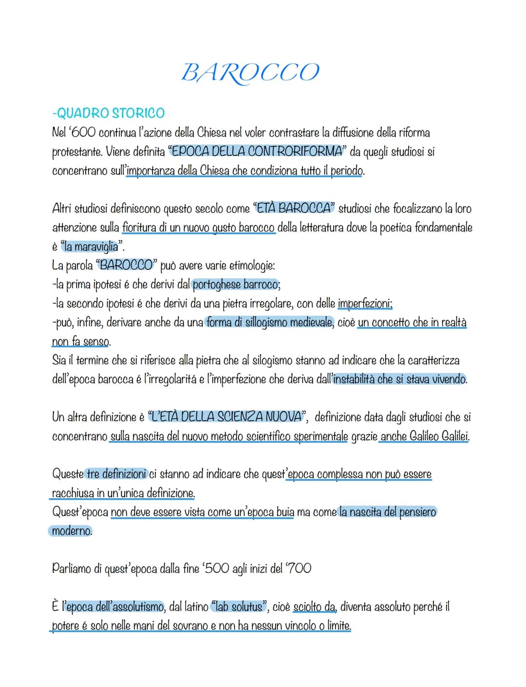 BAROCCO
-QUADRO STORICO
Nel '600 continua l'azione della Chiesa nel voler contrastare la diffusione della riforma
protestante. Viene definit