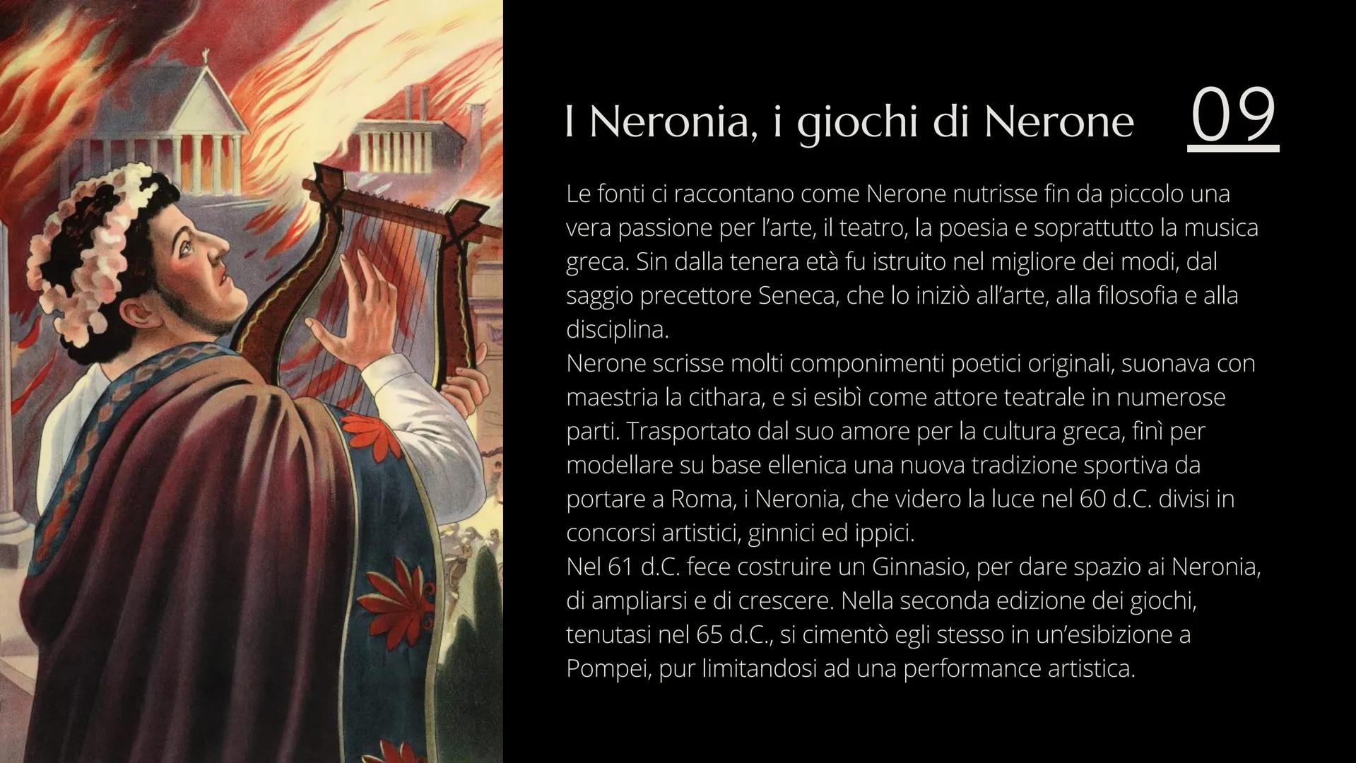Nerone
Marta Gazzaretti, 2BLin Liceo G. Bagatta 01 02 Un giovane re al comando
Nerone Lucio Domizio ( 54 - 68 ), figlio di Gneo Domizio Enob