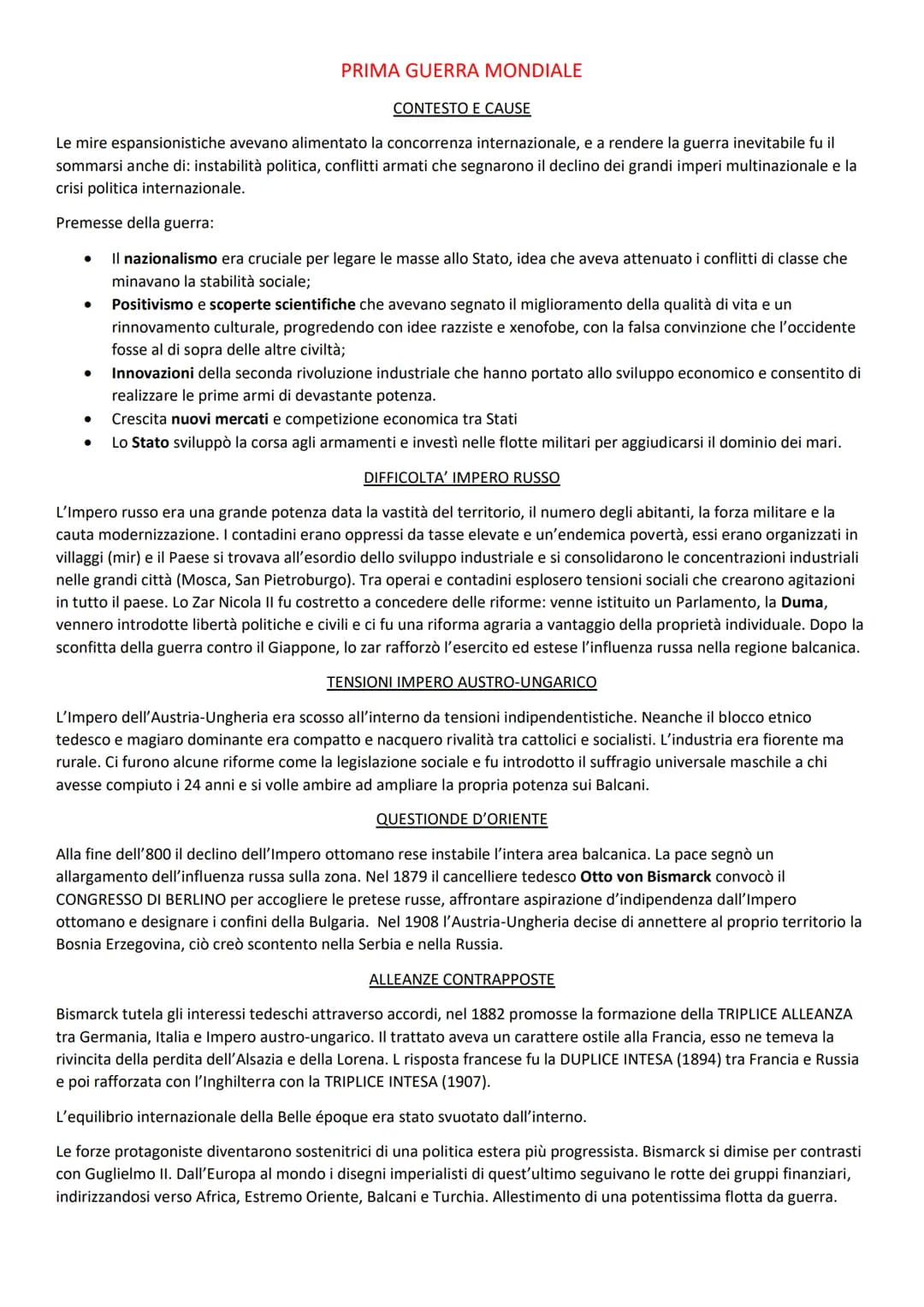 CONTESTO E CAUSE
Le mire espansionistiche avevano alimentato la concorrenza internazionale, e a rendere la guerra inevitabile fu il
sommarsi