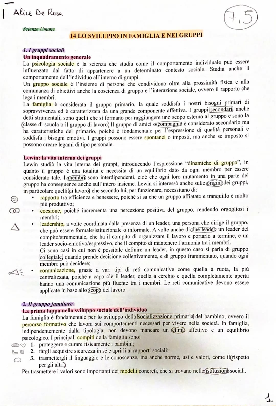 | Alice De Rose
Scienze Umane
14 LO SVILUPPO IN FAMIGLIA E NEI GRUPPI
7.5
1. I gruppi sociali
Un inquadramento generale
La psicologia social