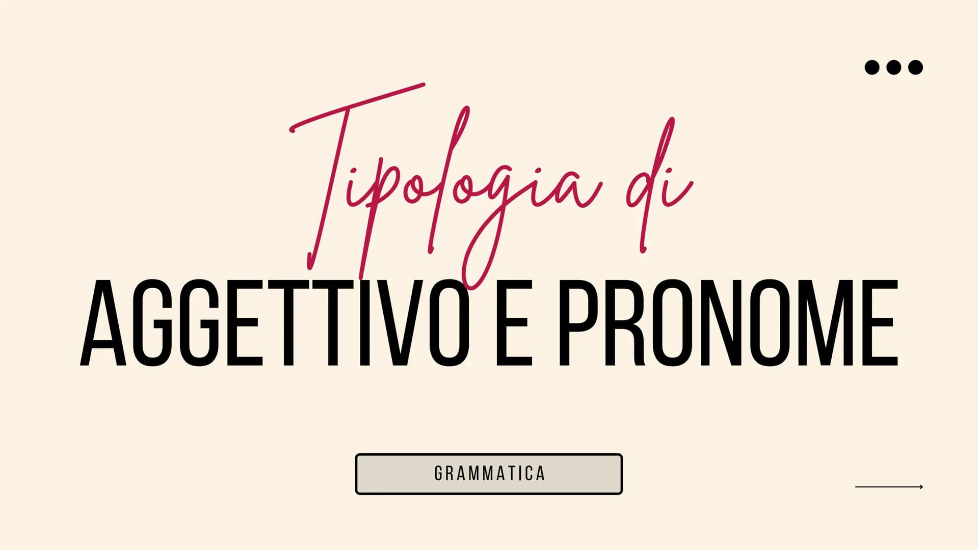 Tipologia di
AGGETTIVO E PRONOME
GRAMMATICA Tipologia di
AGGETTIVO E PRONOME
GRAMMATICA AGGETTIVI E PRONOMI, SOLO
AGGETTIVI O SOLO PRONOMI?
