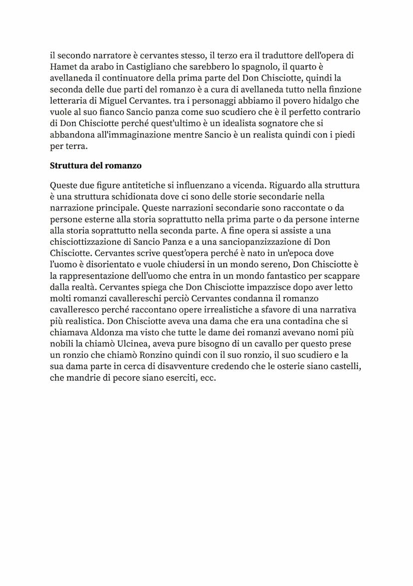 Don Chisciotte della Mancia: è un romanzo in prosa che si presenta come
una sorta di miscela di vari generi letterari: il poema cavalleresco