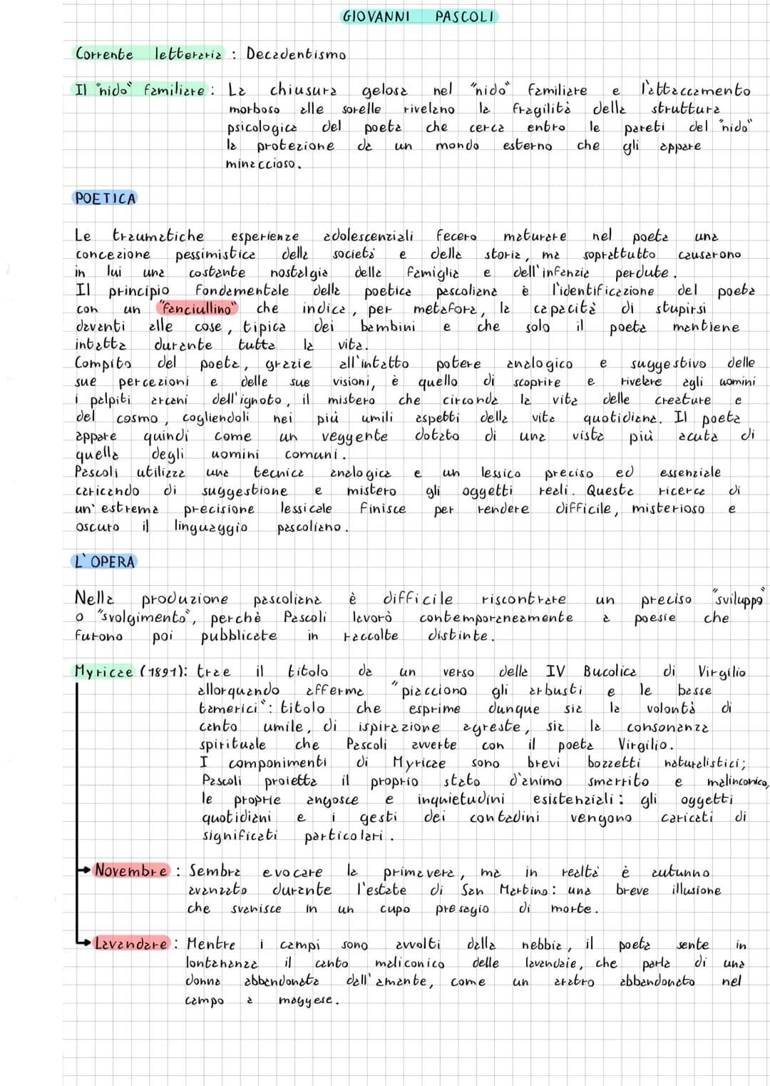 Corrente letteraria: Decadentismo
Il nido familiare: La
POETICA
Le
traumatiche
chiusura gelosa
morboso alle sorelle
psicologica del poeta
la