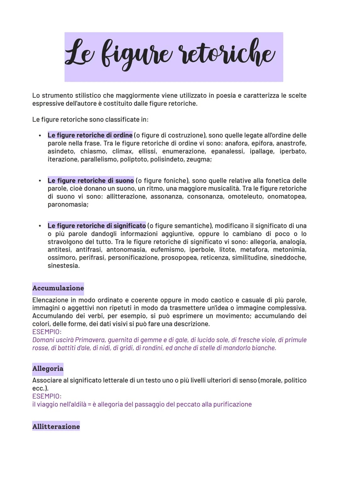 Le figure retoriche
Lo strumento stilistico che maggiormente viene utilizzato in poesia e caratterizza le scelte
espressive dell'autore è co