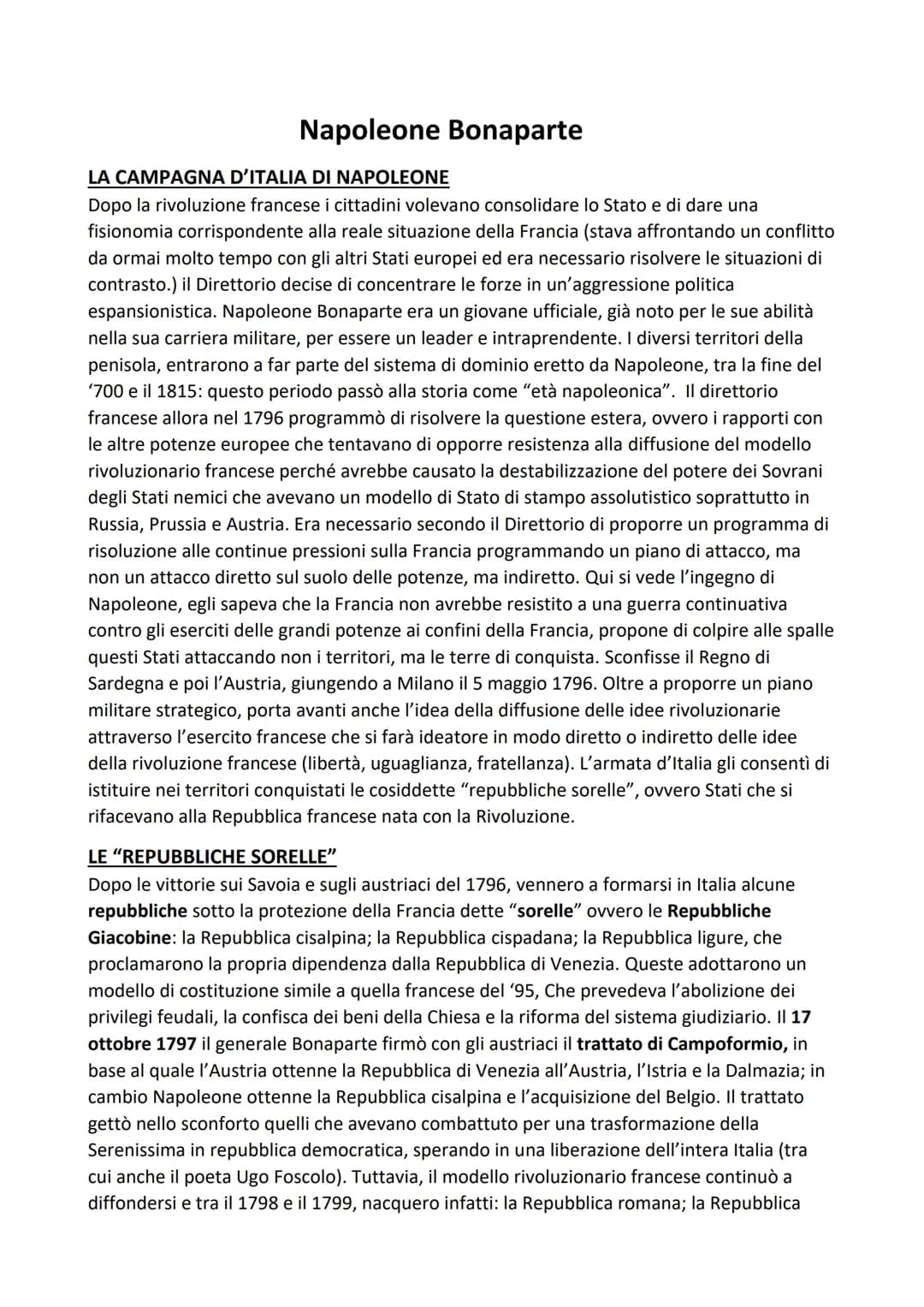 Napoleone Bonaparte
LA CAMPAGNA D'ITALIA DI NAPOLEONE
Dopo la rivoluzione francese i cittadini volevano consolidare lo Stato e di dare una
f