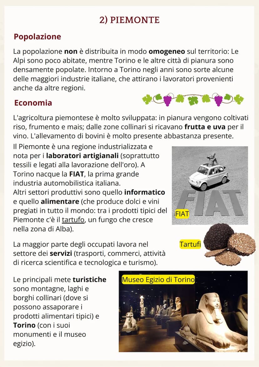2) PIEMONTE
Territorio e clima
Il Piemonte è la seconda
regione italiana per estensione.
Si trova nella parte nord-
occidentale e non ha sbo