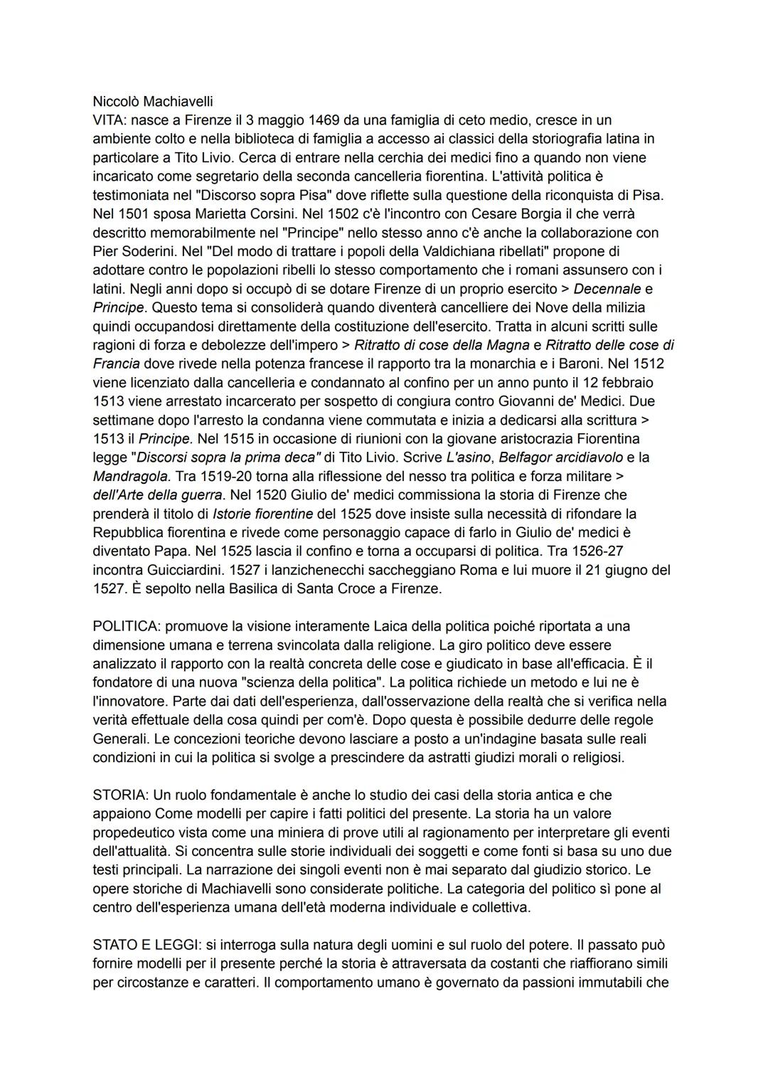 Niccolò Machiavelli
VITA: nasce a Firenze il 3 maggio 1469 da una famiglia di ceto medio, cresce in un
ambiente colto e nella biblioteca di 