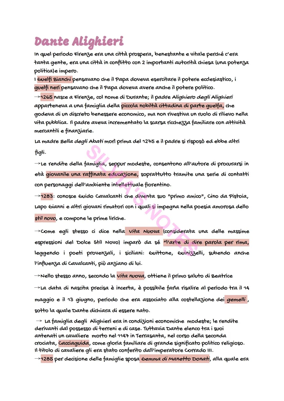Dante Alighieri
In quel periodo Firenze era una città prospera, benestante e vitale perché c'era
tanta gente, era una città in conflitto con