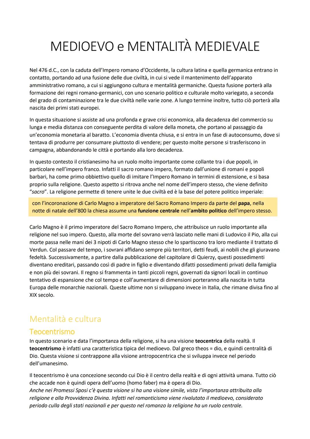 # MEDIOEVO e MENTALITÀ MEDIEVALE

Nel 476 d.C., con la caduta dell'Impero romano d'Occidente, la cultura latina e quella germanica entrano i