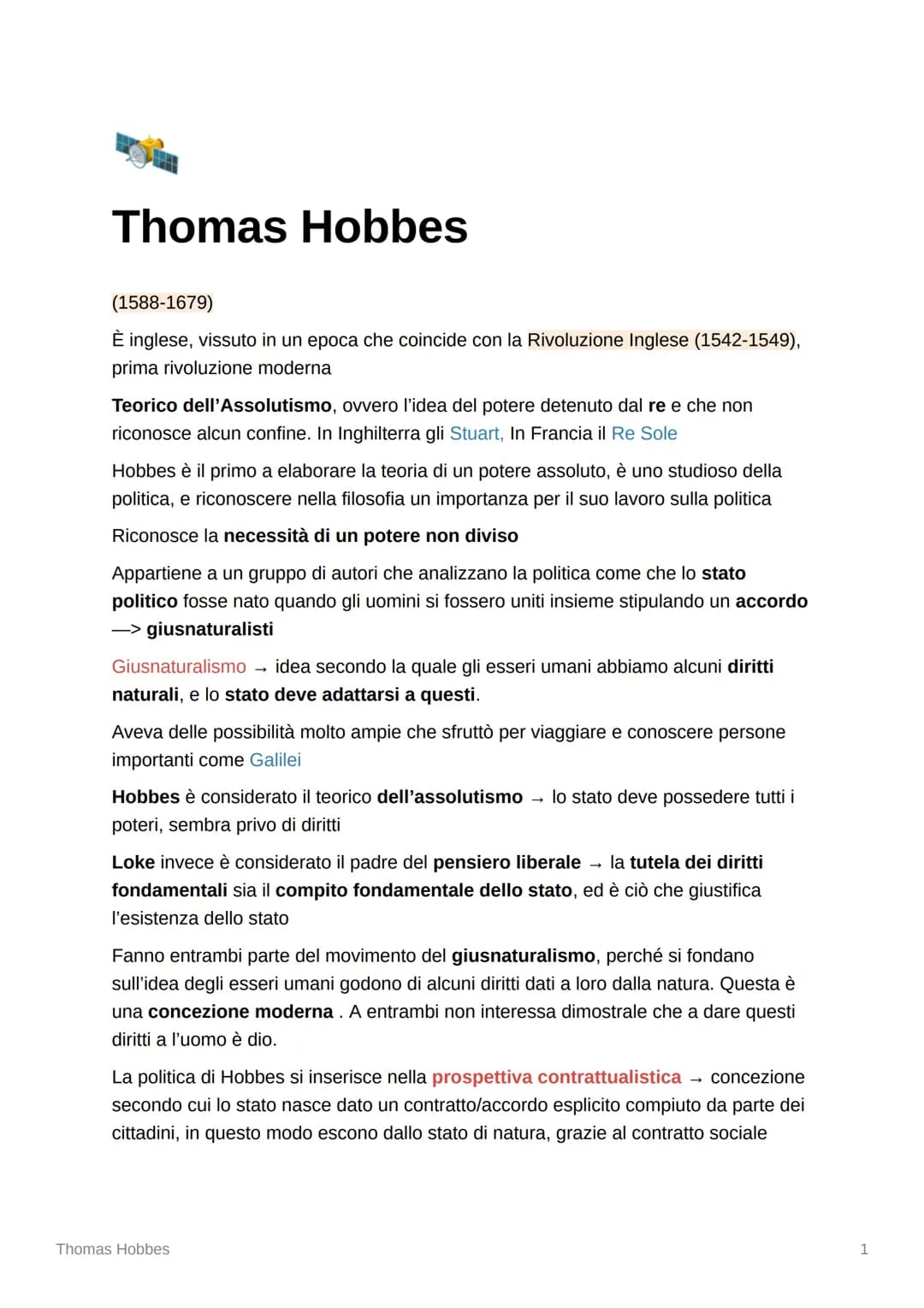 Thomas Hobbes
(1588-1679)
È inglese, vissuto in un epoca che coincide con la Rivoluzione Inglese (1542-1549),
prima rivoluzione moderna
Teor