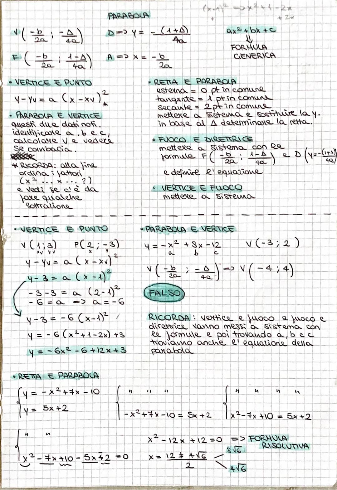 ✓(-21-A)
4Q
= (-6 1 1-A) A => x =
20
VERTICE E PUNTO
2
Y-Yv = a (x -xv) ²
a VERS
PARABOLA E VERTICE
Questi due dati noti.
identificare a,bec