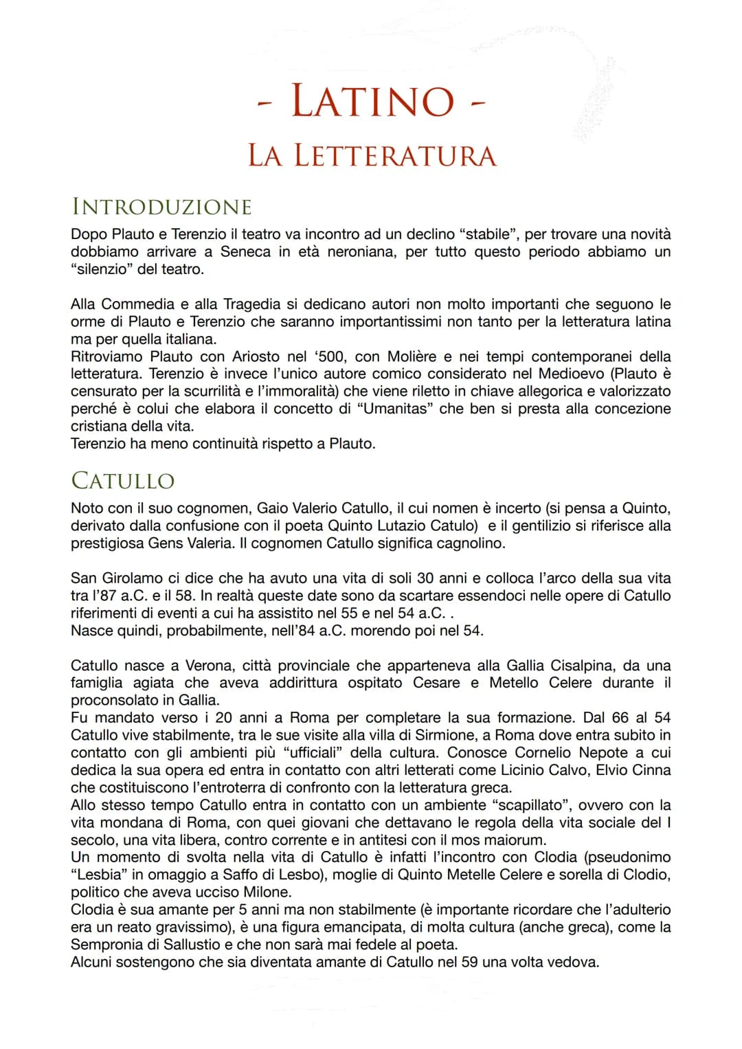 LATINO -
LA LETTERATURA
-
INTRODUZIONE
Dopo Plauto e Terenzio il teatro va incontro ad un declino "stabile", per trovare una novità
dobbiamo