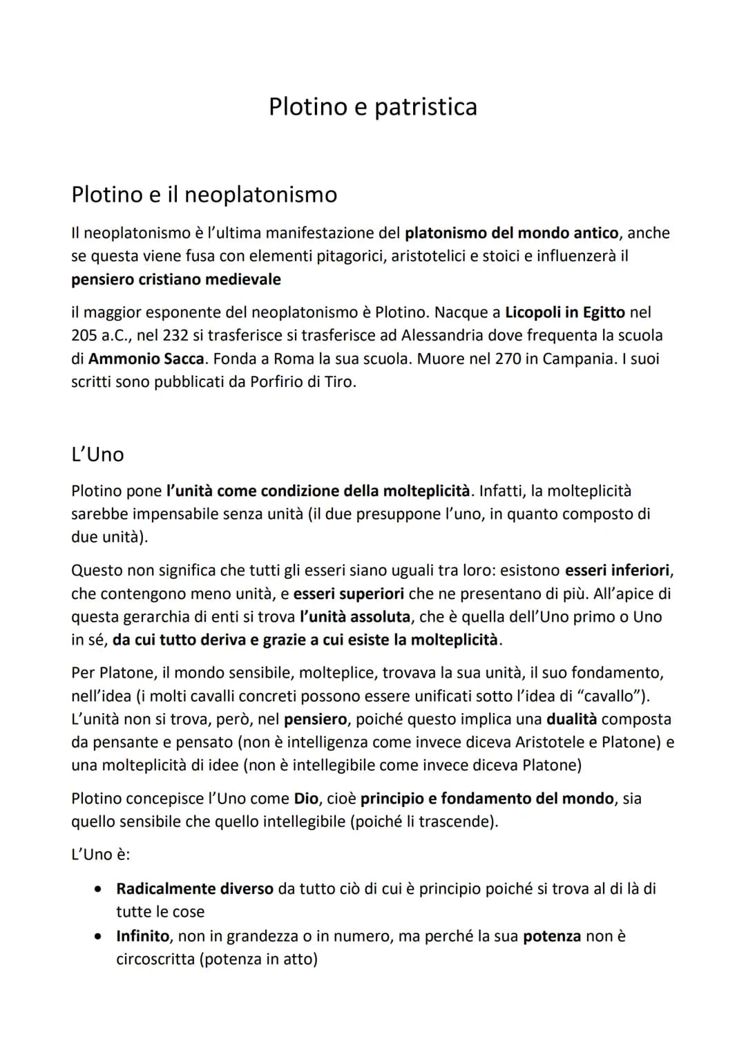 Plotino e patristica
Plotino e il neoplatonismo
Il neoplatonismo è l'ultima manifestazione del platonismo del mondo antico, anche
se questa 