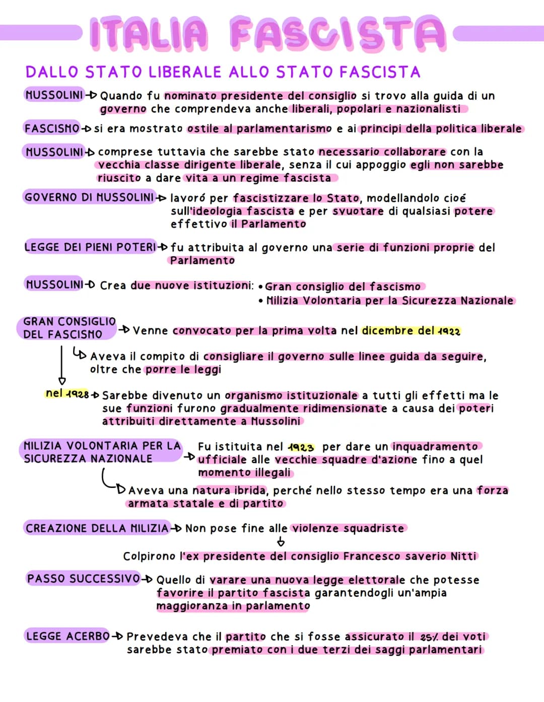 ITALIA FASCISTA
DALLO STATO LIBERALE ALLO STATO FASCISTA
MUSSOLINI Quando fu nominato presidente del consiglio si trovo alla guida di un
gov