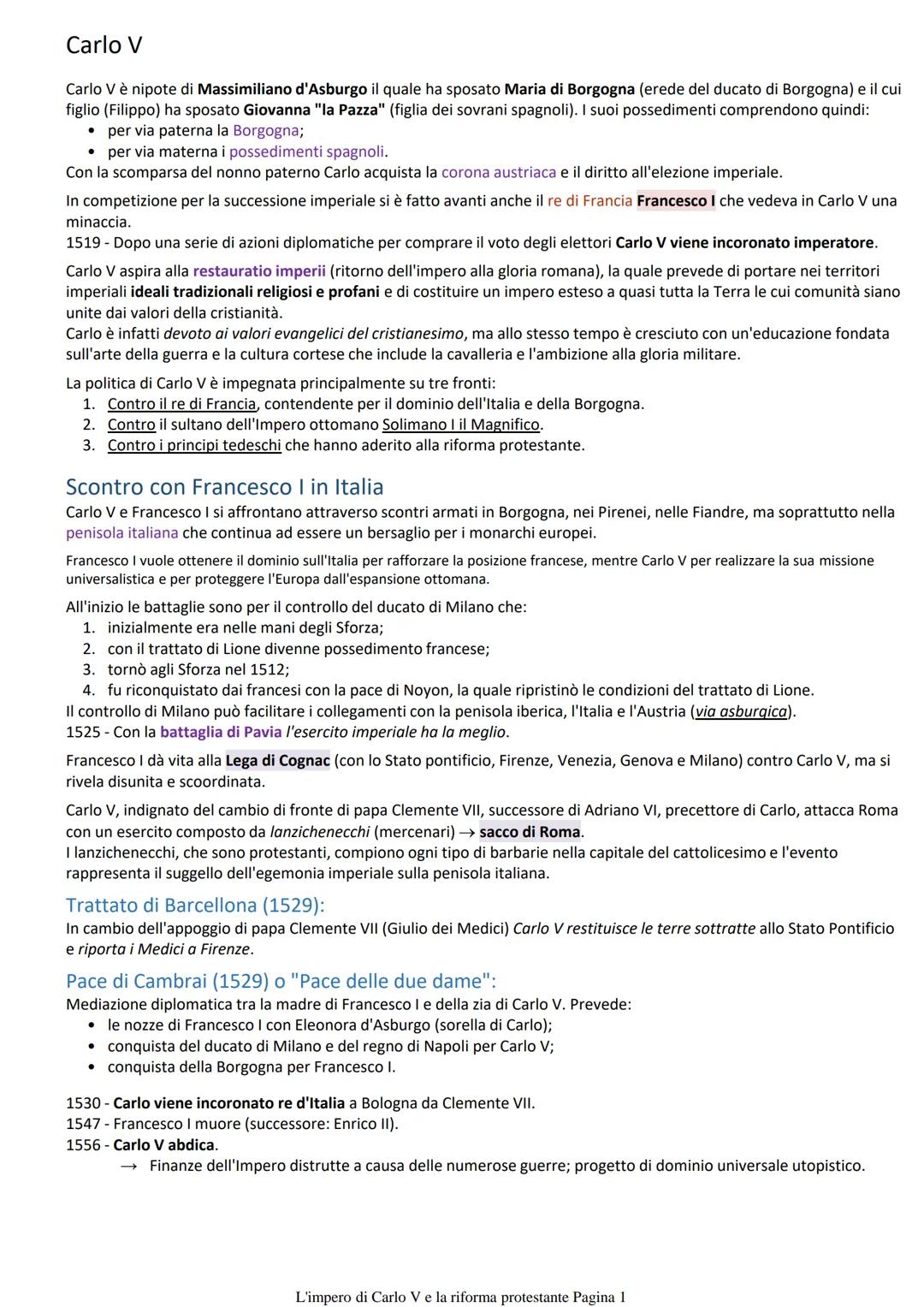 L'impero di Carlo V e la riforma protestante